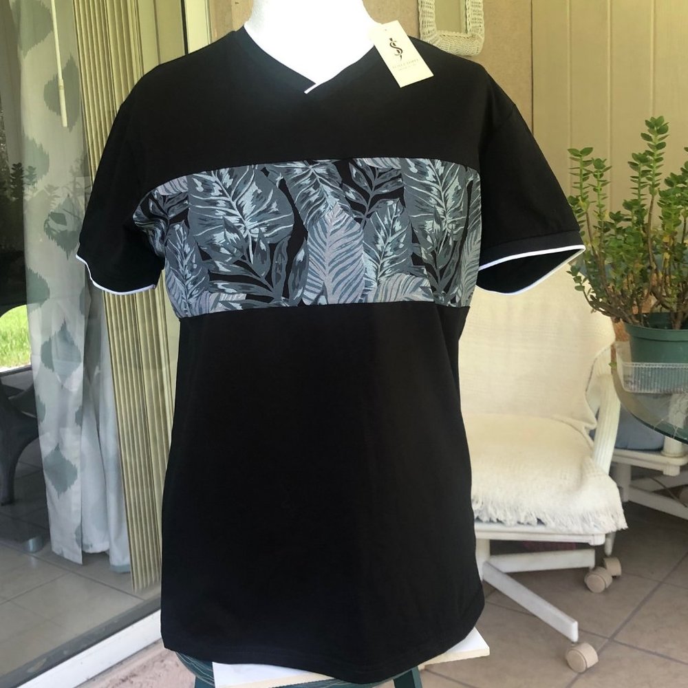 NWT Scott James England Luxury Fashion Men V-Neck Stretch T-Shirt Large